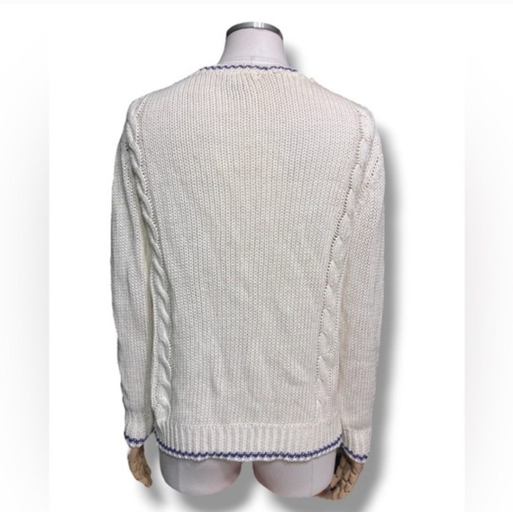 CHRISTIAN DIOR Ivory Knit Linen Blend Cardigan Purple Accent Line VINTAGE - Picture 4 of 10
